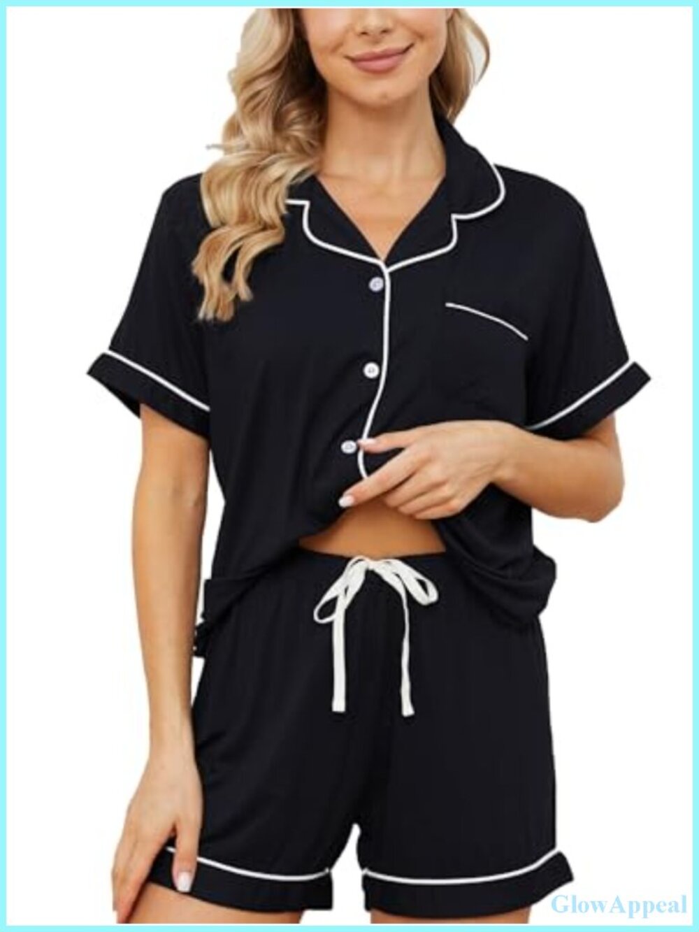 Womens Pajama Set Short Sleeve Button Down Notch Collar Pj Lounge Set